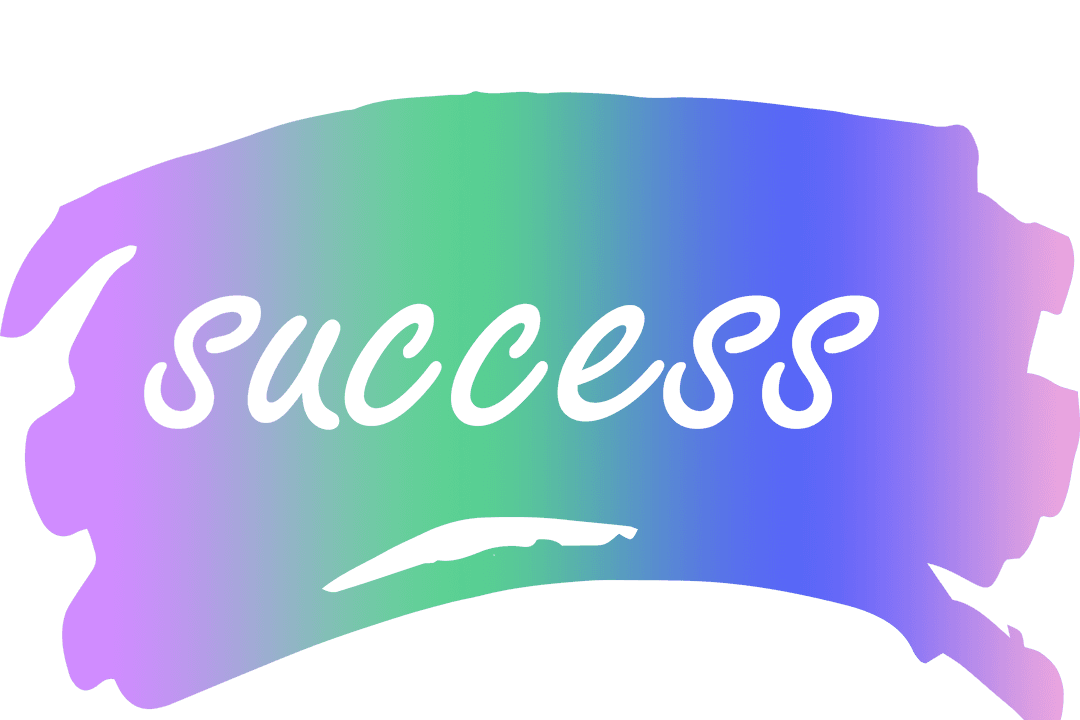 Colorful success text with gradient shape on transparent background