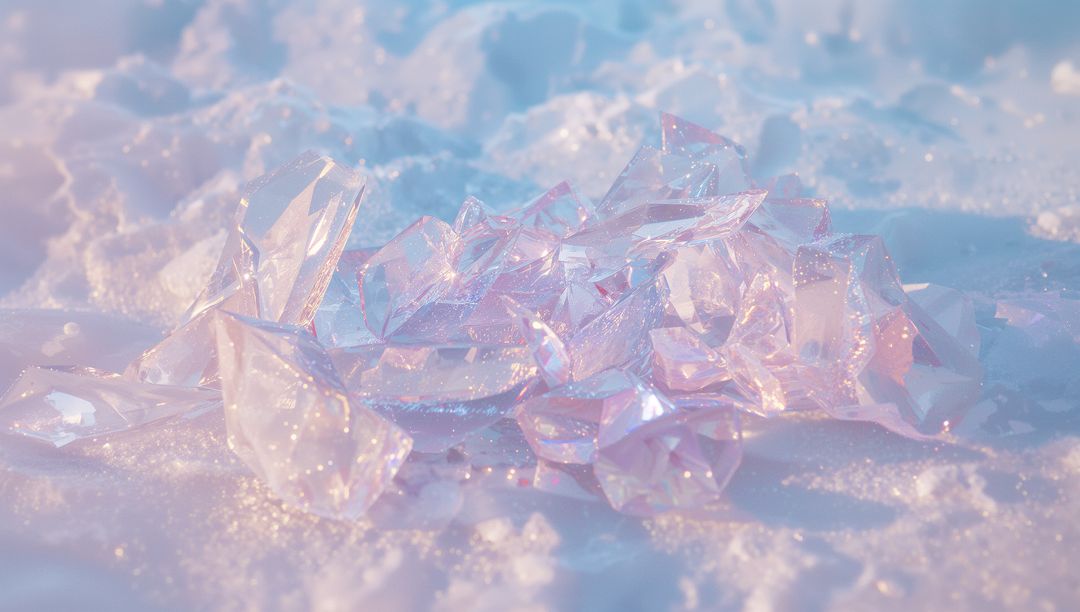 Shimmering Crystal Shards on Snow with Pastel Hues