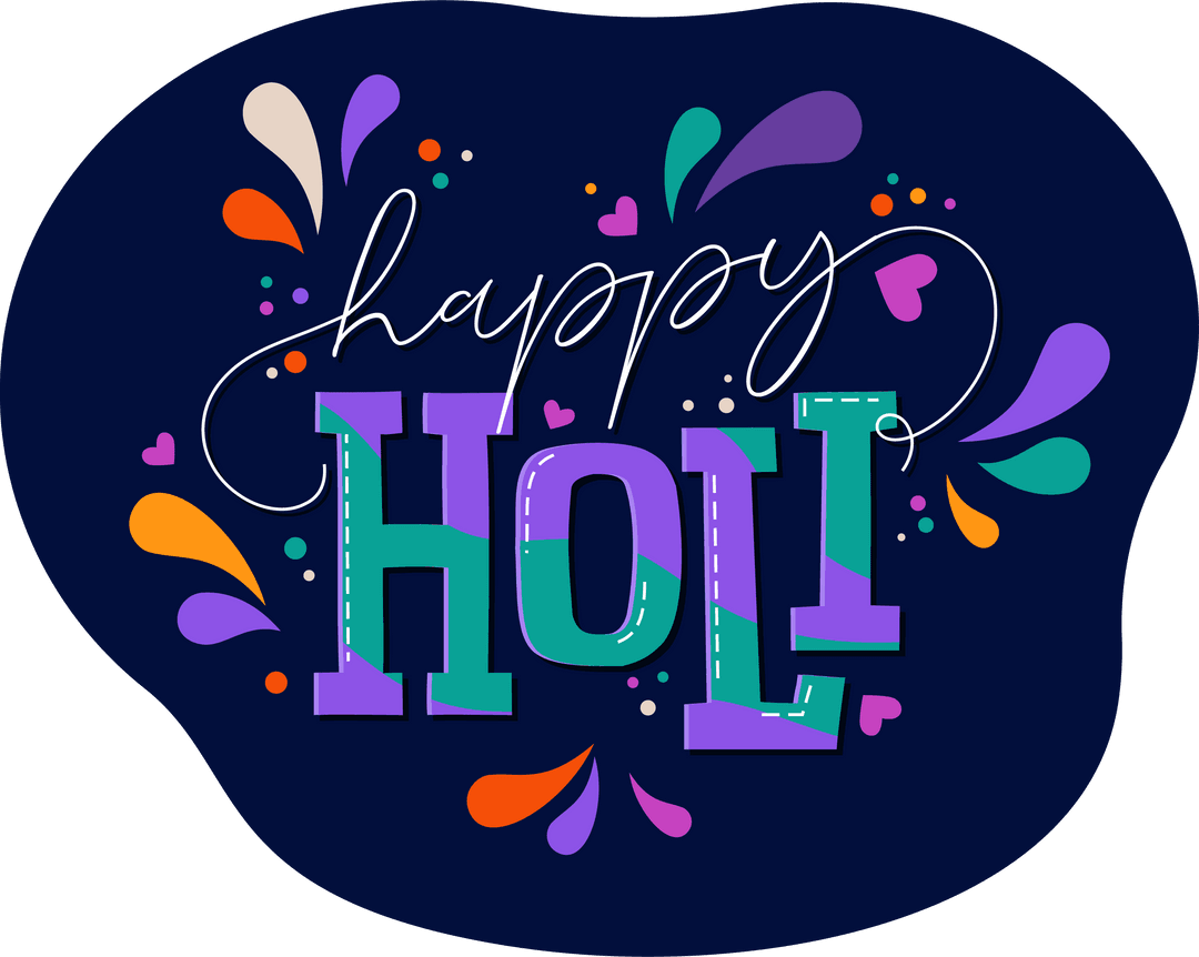 Happy Holi Greeting with Vibrant Art on Transparent Background