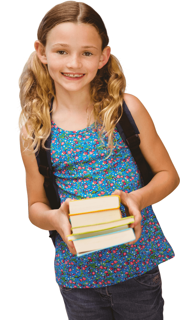 Smiling Girl Holding Books, Kid Student Transparent Background