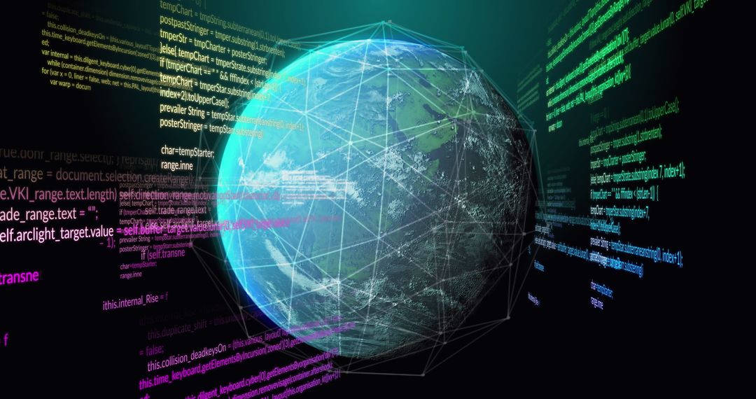 Digital Network Grid Surrounding Spinning Globe