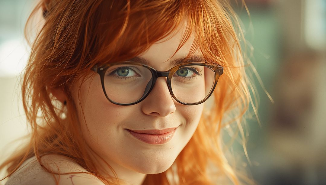 Confident Red-Haired Woman With Glasses in Natural Light