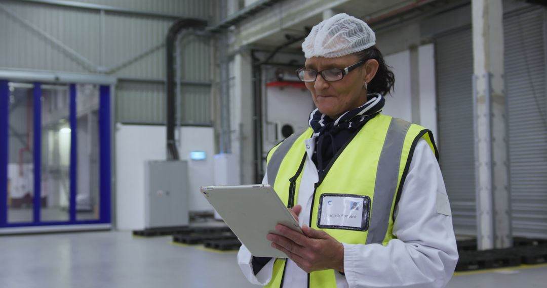 Female Factory Worker Using Tablet in Warehouse Facility - Free Images, Stock Photos and Pictures on Pikwizard.com