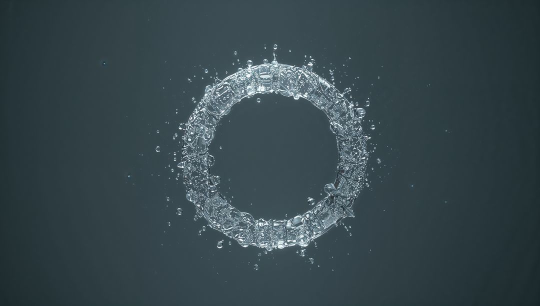 Dynamic Ring of Water Droplets and Splashes on Dark Background