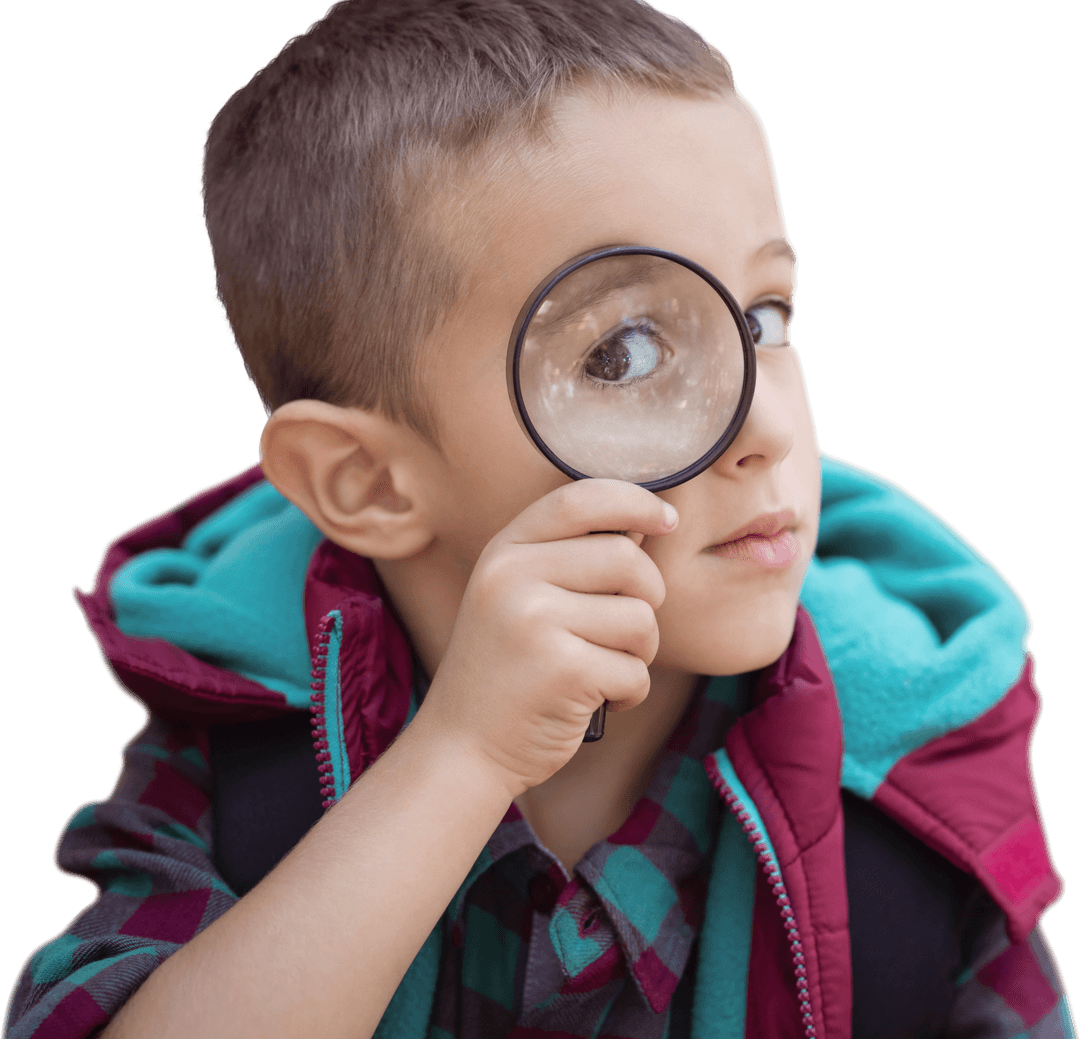 Curious Child Gazing Through Transparent Magnifying Glass