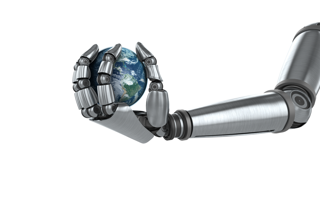 Robotic Arm Holding Globe on Transparent Background International Technology Concept - Download Free Stock Images Pikwizard.com