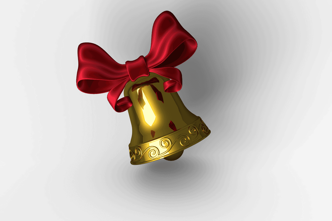 Golden Bell Adorned with Distinctive Red Ribbon on Transparent Background