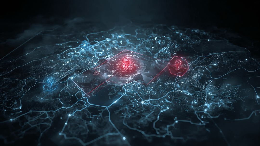 Futuristic Red Holographic Node in Digital Network Environment