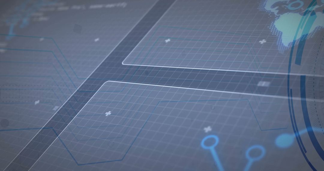 Futuristic HUD Interface with Grid and Hex Panels