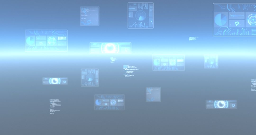 Futuristic Digital Interface with Floating Data Screens