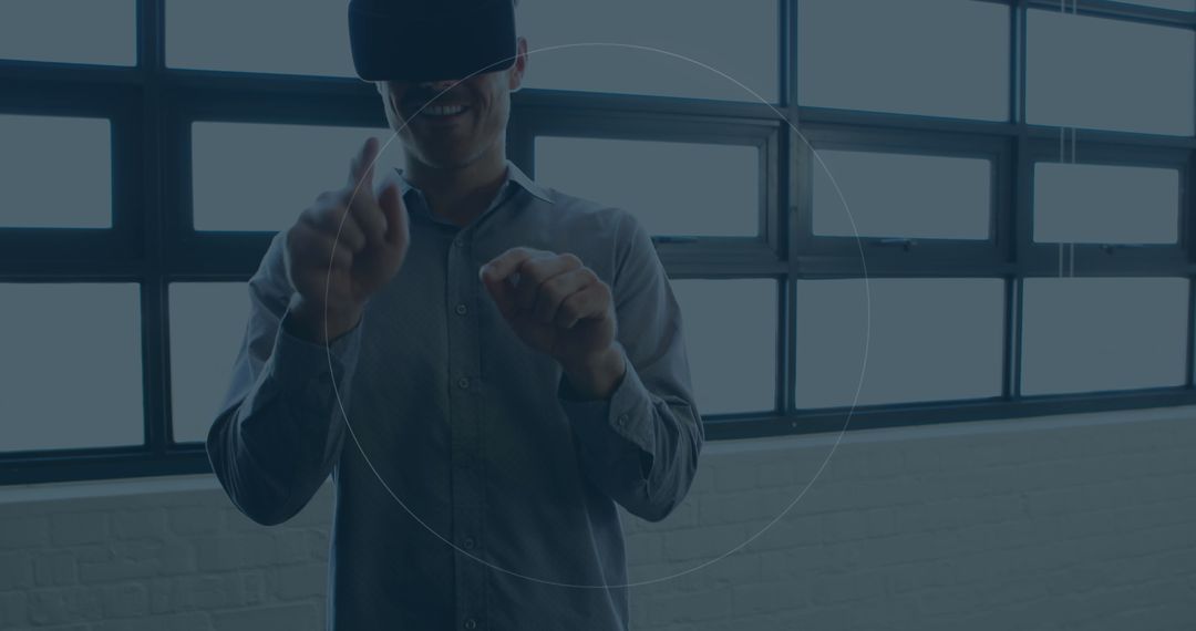 Businessman Engaging with Virtual Reality Technology Interface