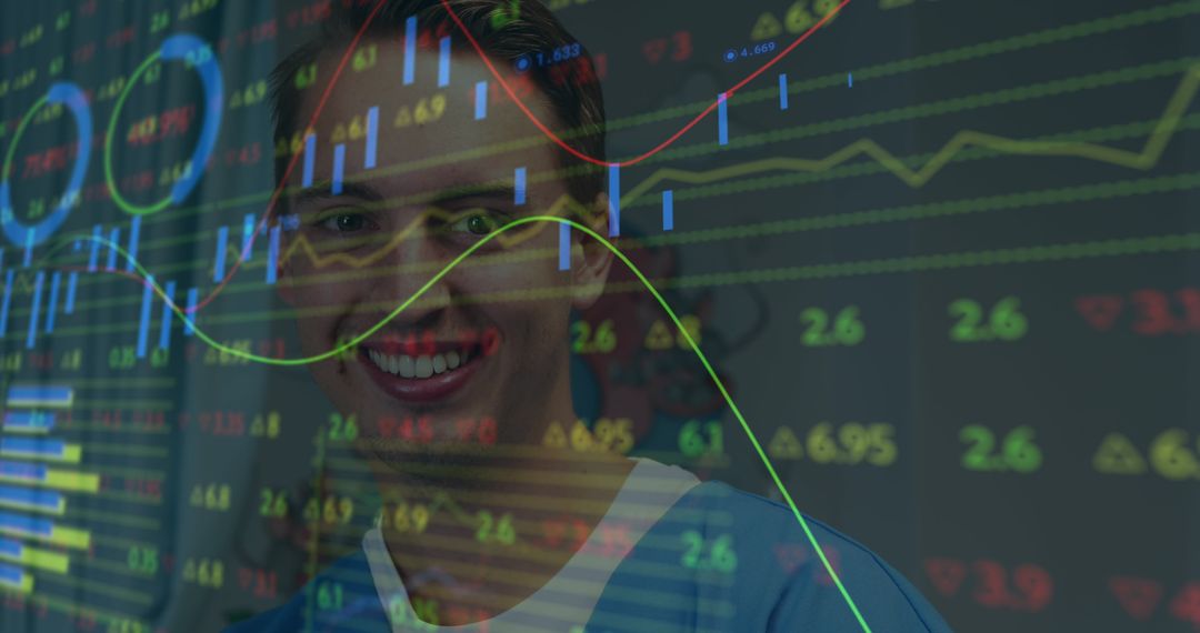 Doctor amidst Digital Financial Charts and Data Analytics Visualization