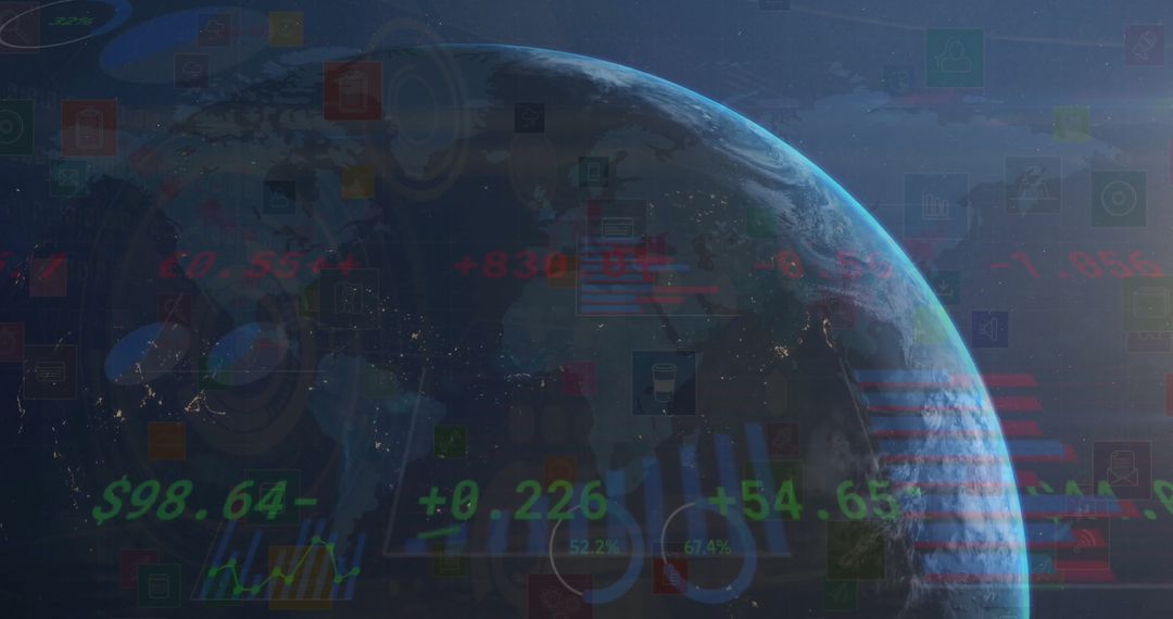 Digital Data Overlay on Earth from Space: Global Business Concept