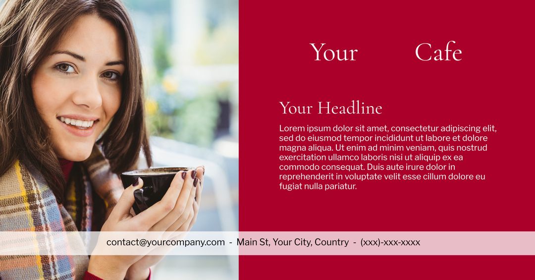 Cozy Café Experience with Warm Beverage and Smiling Woman