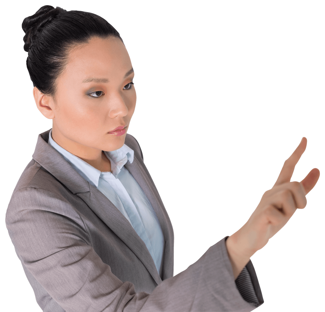 Asian Businesswoman Pointing with Transparent Background