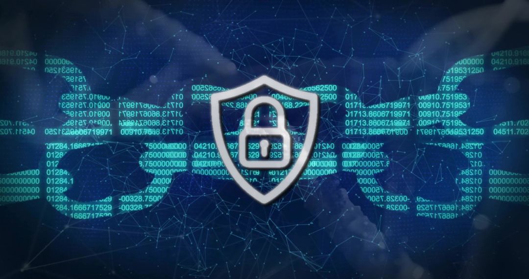 Digital Shield with Padlock Symbol on Cybersecurity Background