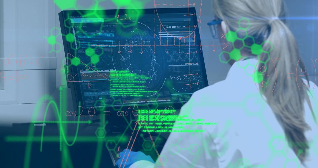 Female Scientist Analyzing Data on Advanced Laboratory Computer