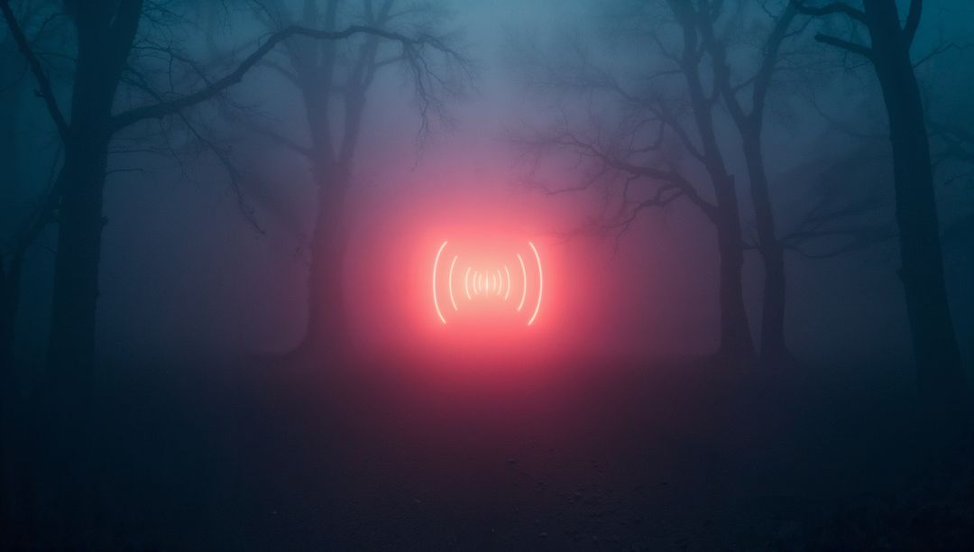 Mysterious Neon Pulse in Misty Forest Night