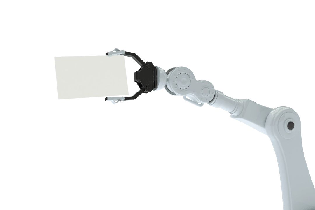 Hydraulic Robotic Arm Holding Transparent Blank Placard