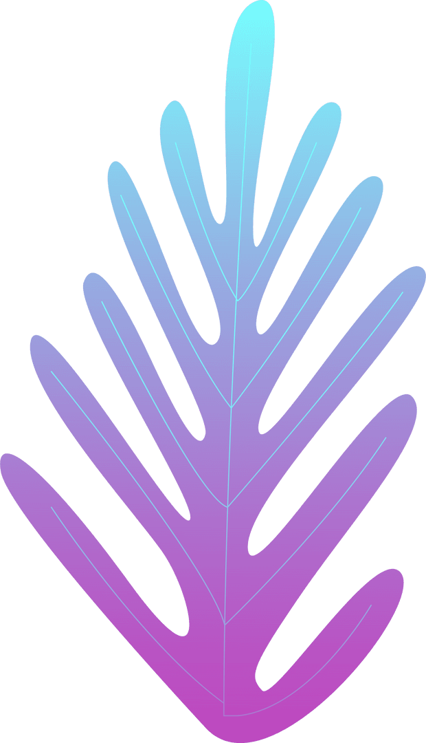 Cyan to Magenta Gradient Leaf on Transparent Background