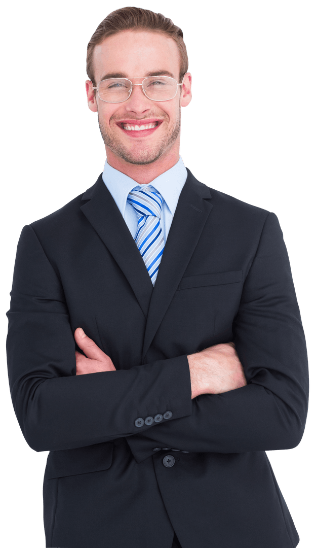 Smiling Businessman with Crossed Arms on Transparent Background
