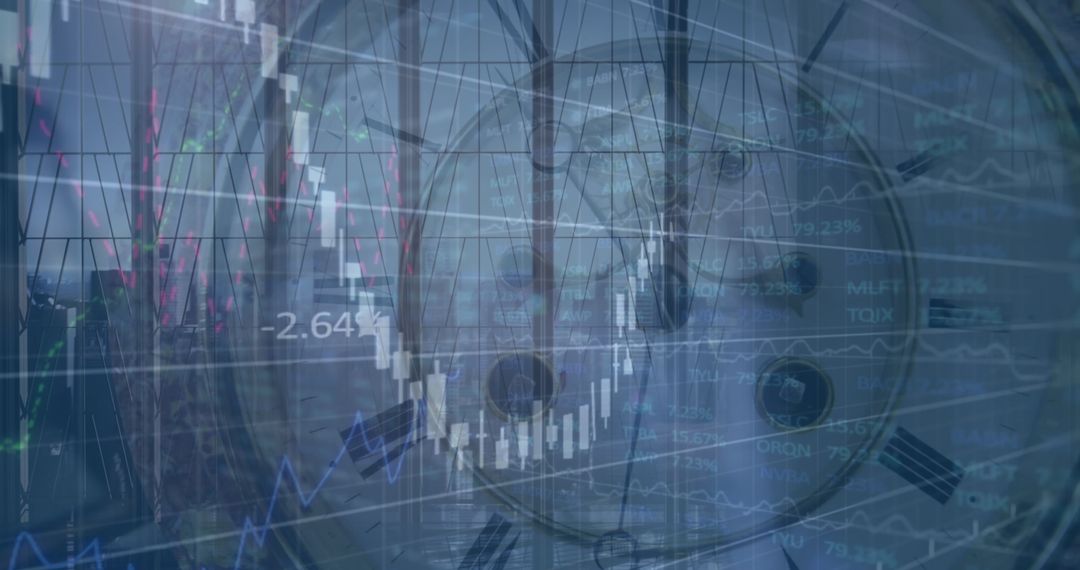 Abstract Financial Data Overlapping Clock and Business People