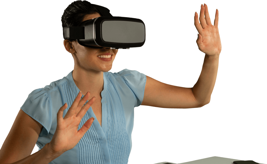 Transparent Multi-Ethnic Woman Enjoying Virtual Reality Experience