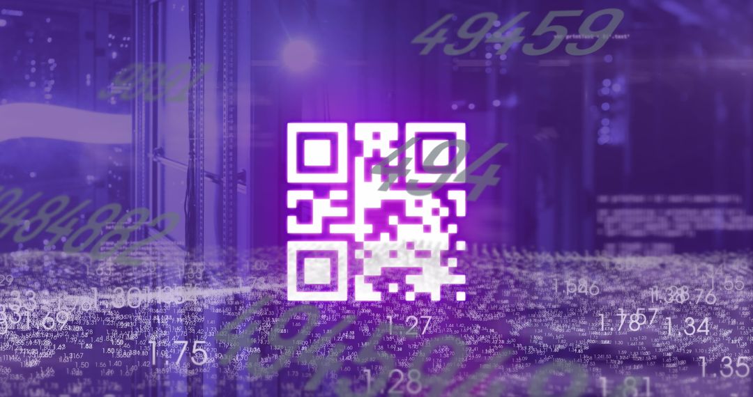 Digital QR Code in Server Room with Numeric Data Flow - Free Images, Stock Photos and Pictures on Pikwizard.com