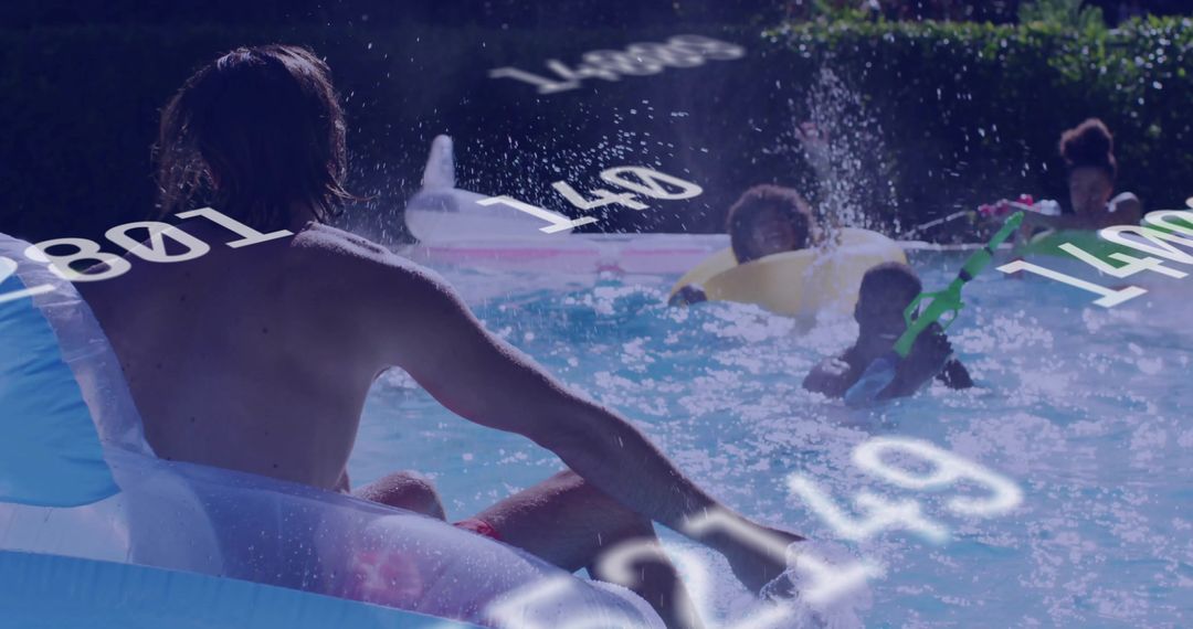 Man Reclining in Inflatable Ring Amid Summer Pool Fun