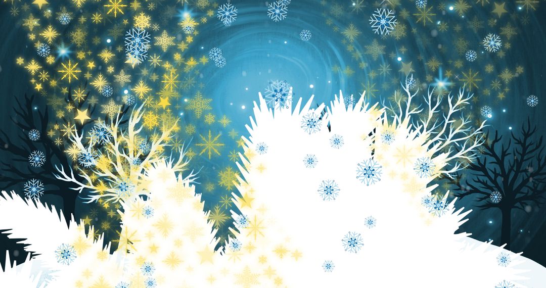 Dazzling Snowfall Over Christmas Tree with Stardust Effect