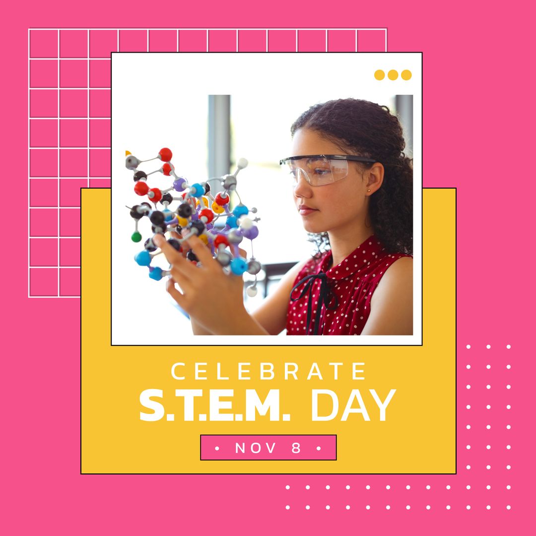 Girl Studying Chemistry with Molecular Model for STEM Day