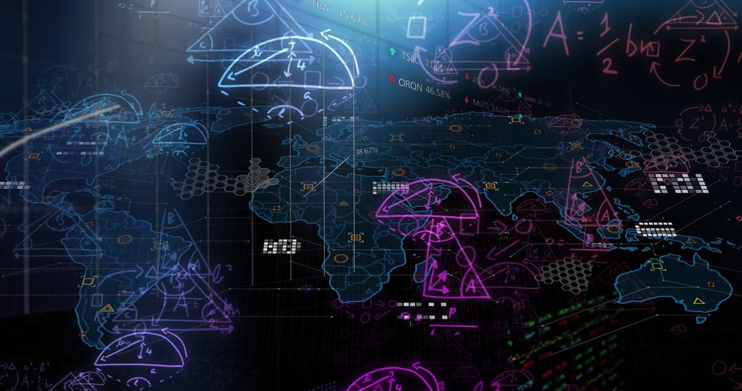 Futuristic Data Visualization Interface with Holographic World Map