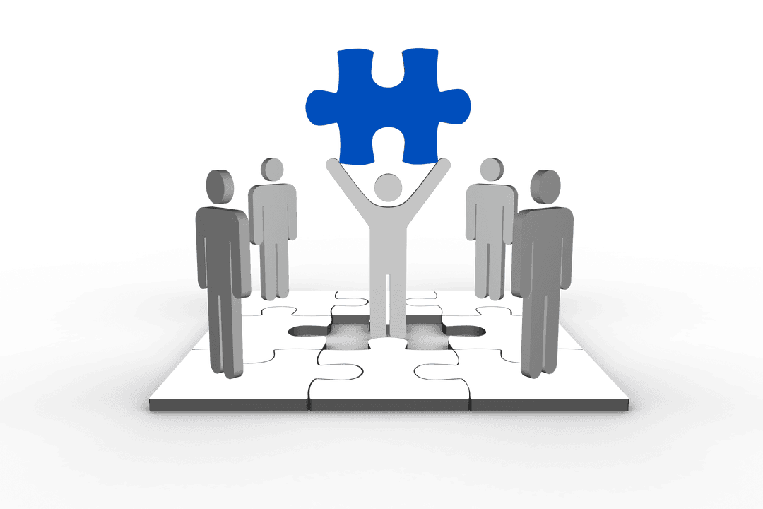 Silhouettes Holding Puzzle Piece on Transparent Background