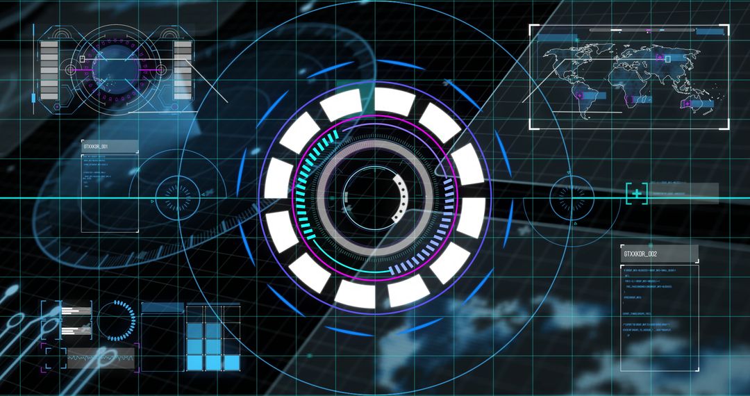 Futuristic Digital Interface with Scanning Panel and Data Overlays