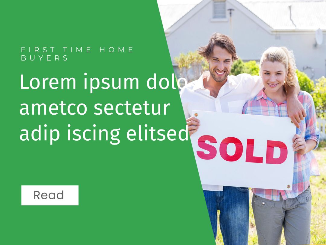 Happy Couple with 'Sold' Sign Celebrating New Home Purchase