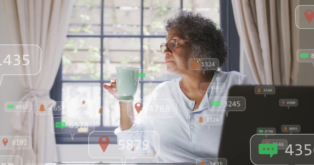 Elderly Woman Interacting with Social Media Notifications and Technology