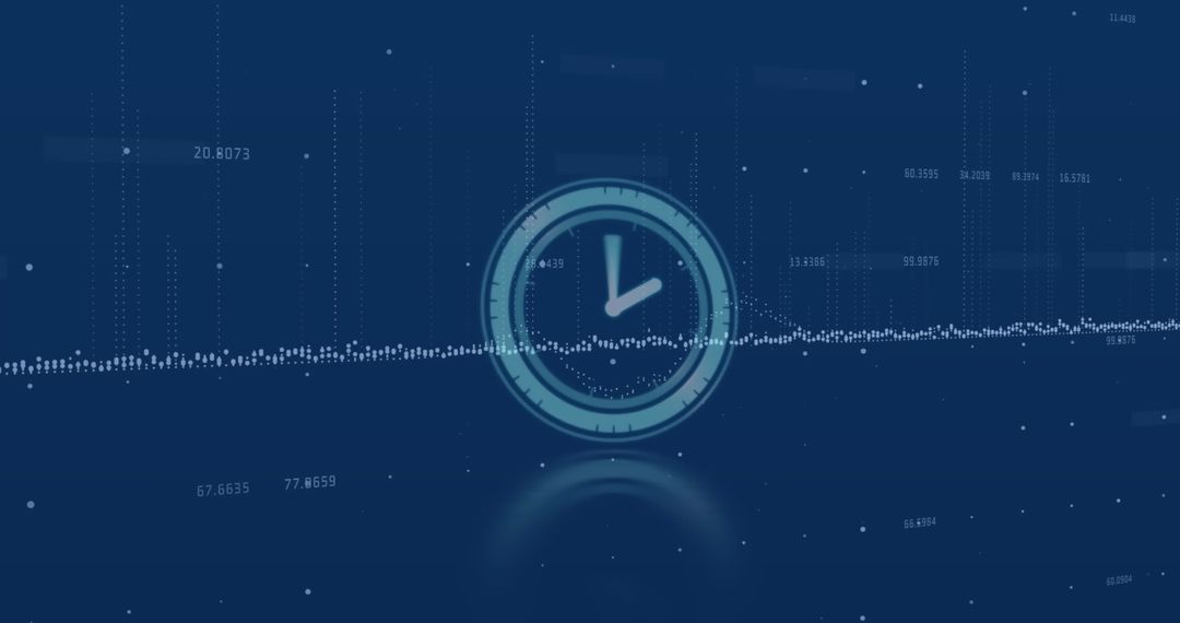 Digital Clock Overlay on Abstract Data Flow Background