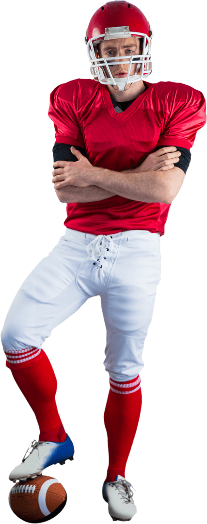 Confident American Football Player in Red Uniform Against Transparent Background