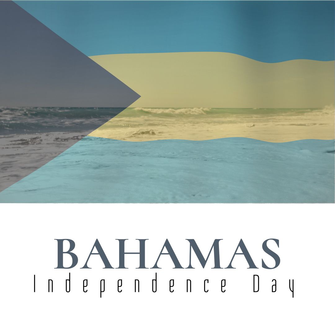 Bahamas Independence Day Flag Overlay with Sea Background