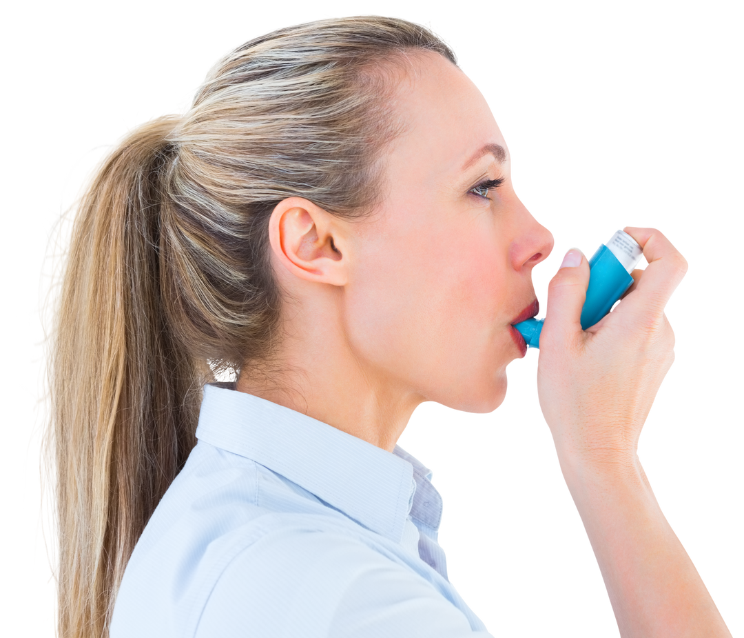 Transparent Image of Woman Using Asthma Inhaler - Download Free Stock Images Pikwizard.com