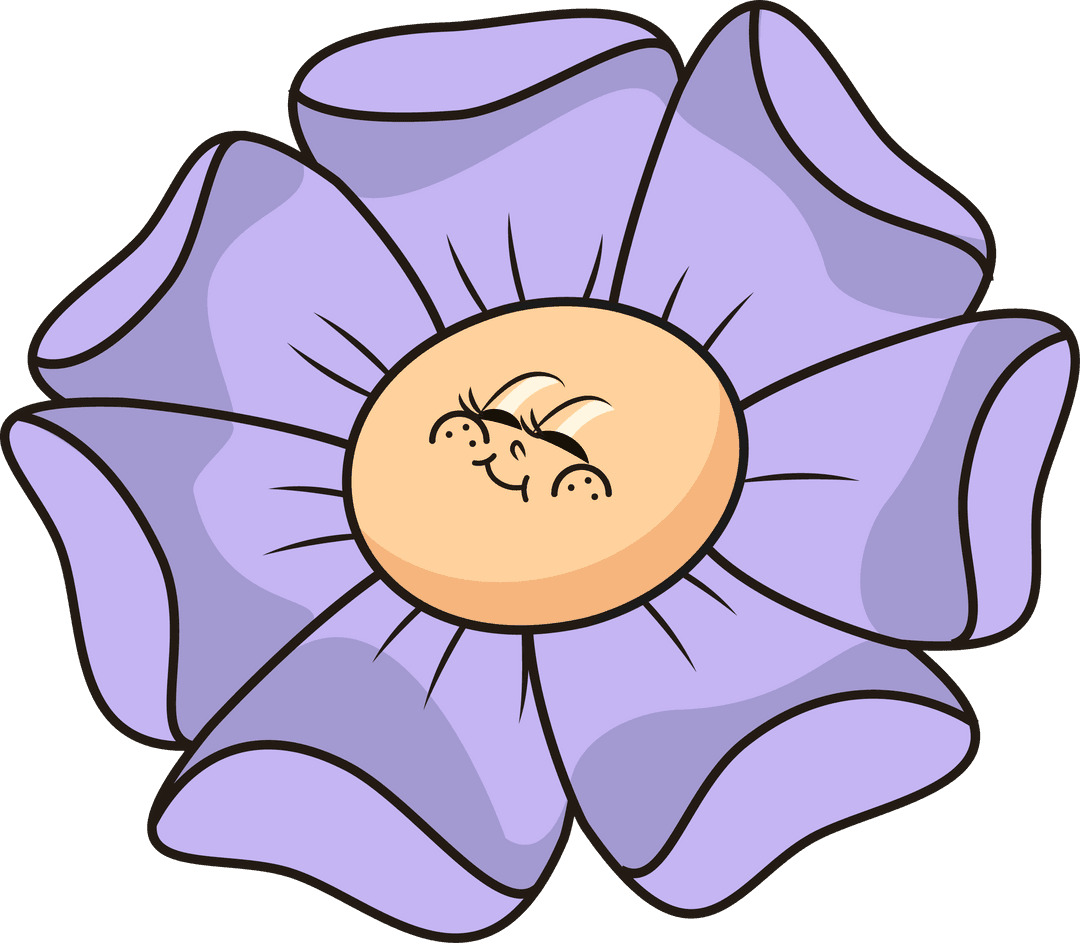 Whimsical Lavender Flower with Smiling Face on Transparent Background