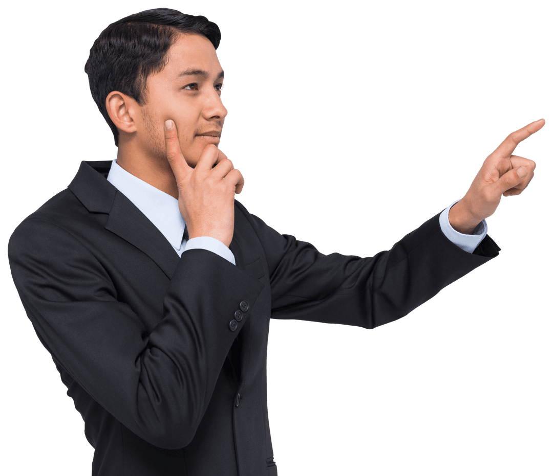 Confident Biracial Businessman Pointing Forward Transparent Background