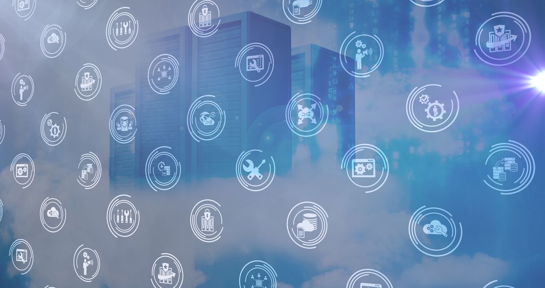 Digital Cloud Network with Floating Technology Icons