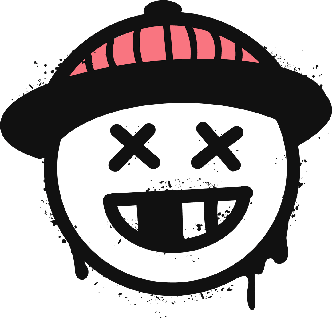 Graffiti-Style Dripping Smiley Face with Pink Beanie on Transparent Background