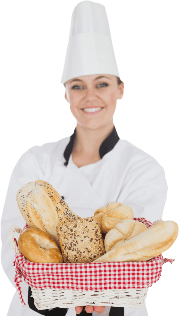 Female Chef Presenting Artisan Bread in Transparent Background