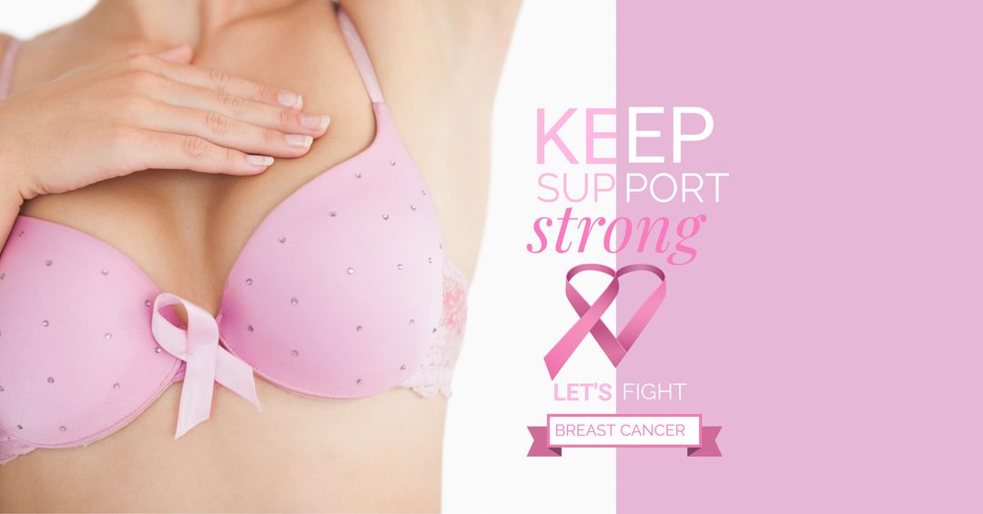 Breast Cancer Awareness Poster with Pink Ribbon and Support Message - Download Free Stock Templates Pikwizard.com