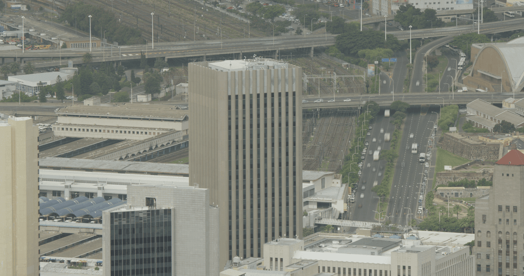 Transparent High-Rise Modern Office Building in Urban Scene