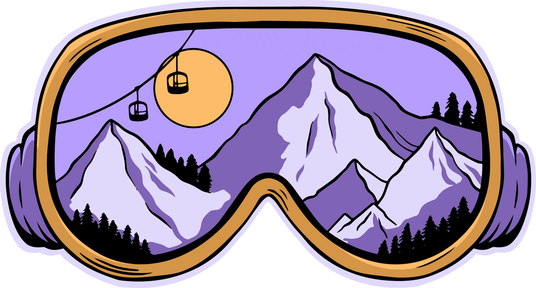 Transparent Ski Goggles with Mountain and Gondola Reflection