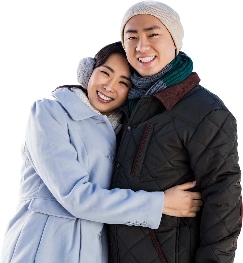 Asian Couple Smiling in Winter Fashion on Transparent Background - Download Free Stock Images Pikwizard.com