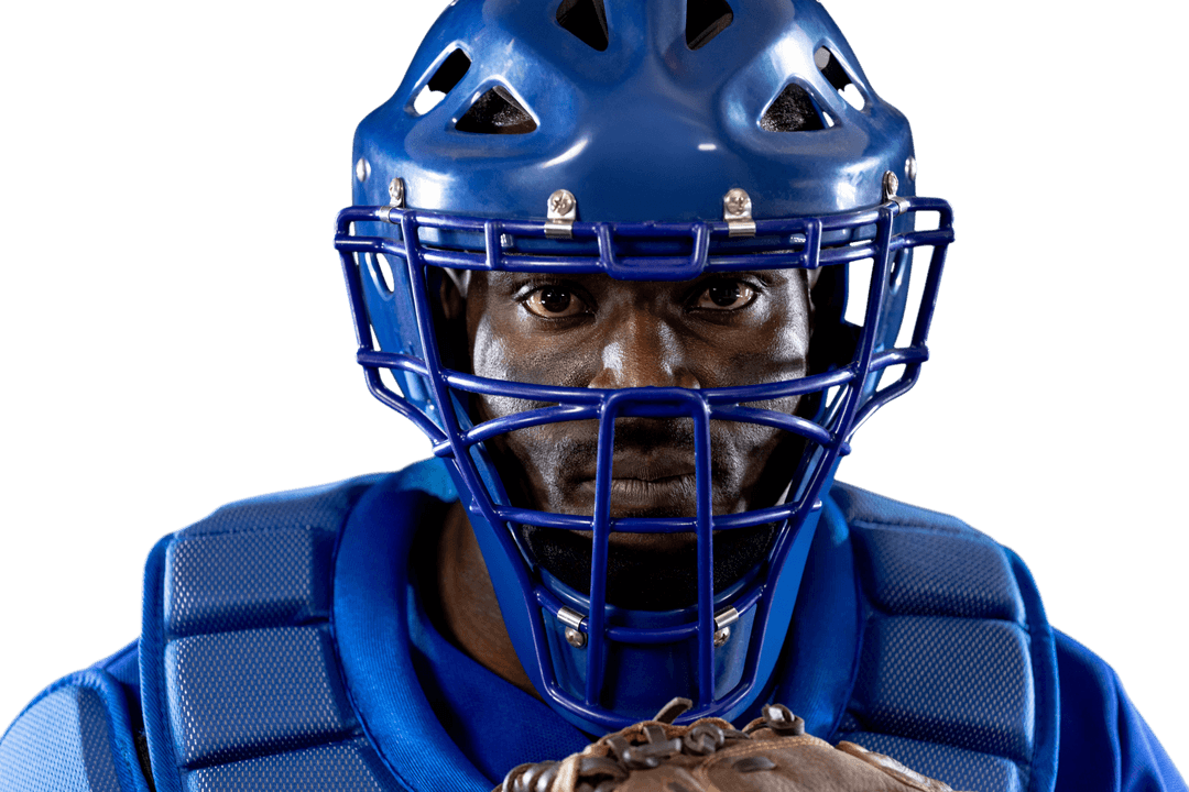 Transparent: Focused Baseball Catcher Ready for Action